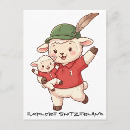 Cartão Postal De Festividades Lamb Family Fan with Alpine Hat