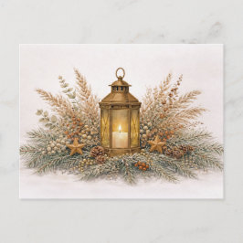 Cartão Postal De Festividades Lâmpada de Natal em Aquarela Neutra e Aconchegante