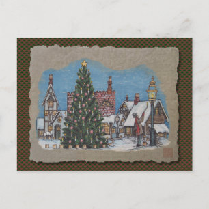 Cartão Postal De Festividades Lamplighter da vila do Natal