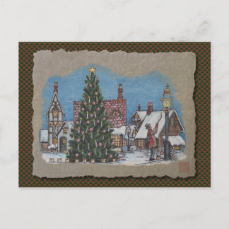 Cartão Postal De Festividades Lamplighter da vila do Natal