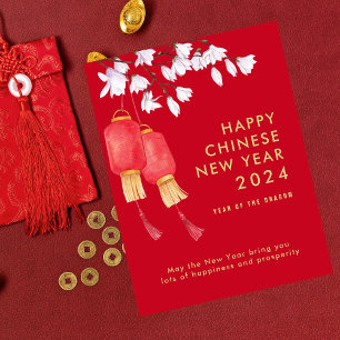 Cartão Postal De Festividades Lanterna Red Happy China Ano Novo 2024