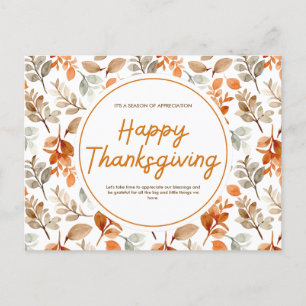 Cartão Postal De Festividades Laranja Aquarela Botânica Feliz Dia de Ação de Gra