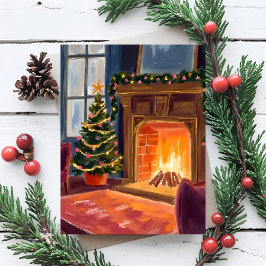Cartão Postal De Festividades Lareira da Manhã de Natal