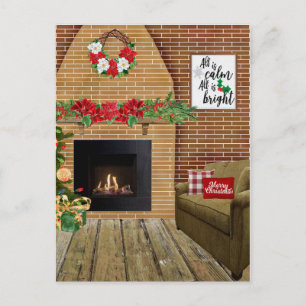 Cartão Postal De Festividades Lareira Tudo Calmo Tudo Brilhante Natal