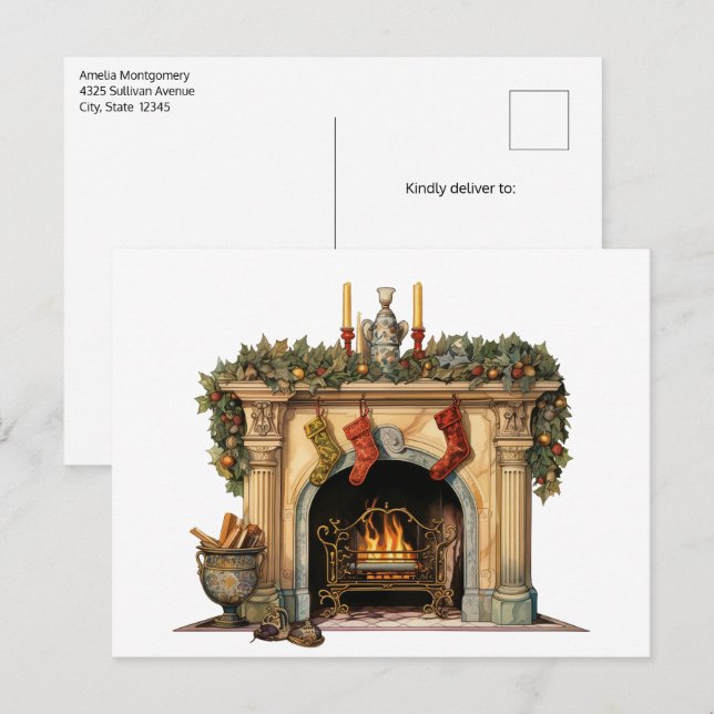 Cartão Postal De Festividades Lareira Vitoriana Cozy (Frente/Verso)