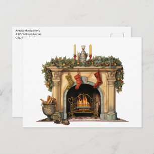 Cartão Postal De Festividades Lareira Vitoriana Cozy