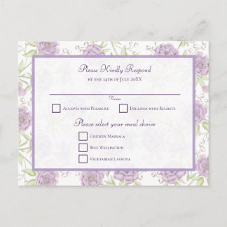 Cartão Postal De Festividades Lavender Purple Rose Wedding RSVP
