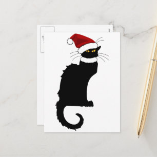 Cartão Postal De Festividades Le Chat Noir Santa Hat Natal