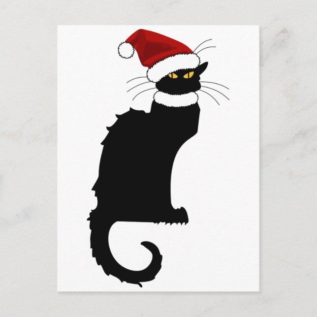 Cartão Postal De Festividades Le Chat Noir Santa Hat Natal (Frente)