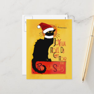 Cartão Postal De Festividades Le Chat Noir Santa Hat Natal