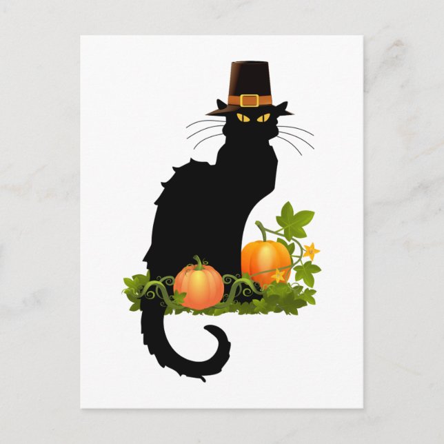Cartão Postal De Festividades Le Chat Noir Thanksaquilo e Pilgrim Turkey (Frente)