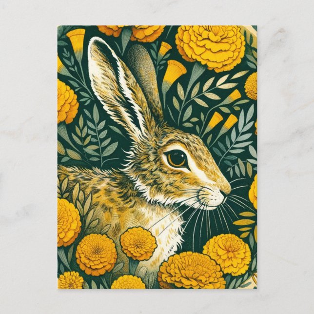 Cartão Postal De Festividades Lebre Malmequer (Frente)