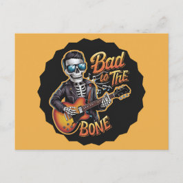 Cartão Postal De Festividades Legal esqueleto ruim ao osso com guitarra
