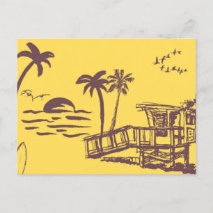 Cartão Postal De Festividades Legal Vintage Yellow Tropical Beach Sketch