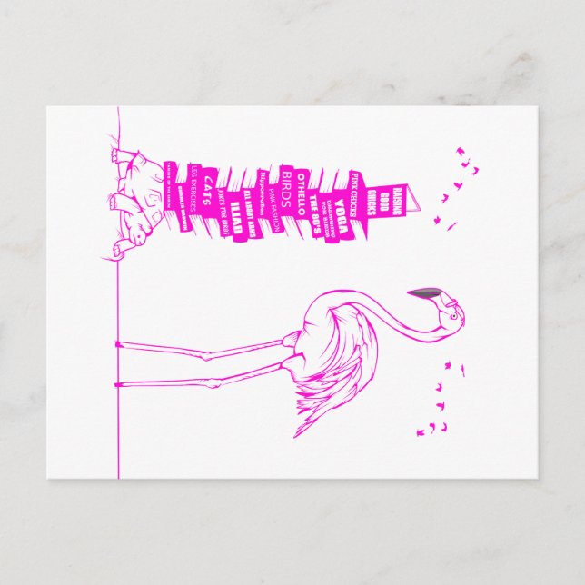 Cartão Postal De Festividades Leitura de Flamingo (Frente)