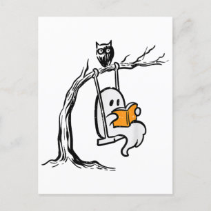 Cartão Postal De Festividades Leitura de Swing no Fantasma do Halloween
