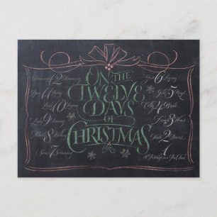 Cartão Postal De Festividades Letra do quadro de cores '12 dias de Natal'