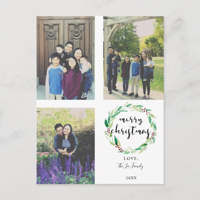 Cartão Postal De Festividades Letra Feliz Natal 3 Fotografia Collage Family (Frente)