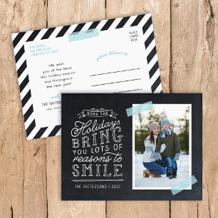 Cartão Postal De Festividades Letras em Quadro-Negro para Foto de Família Festiv