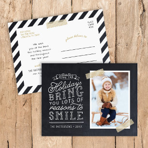 Cartão Postal De Festividades Letras em Quadro-Negro para Foto de Família Festiv