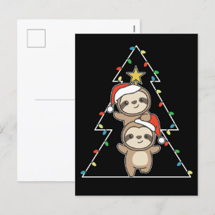 Cartão Postal De Festividades Leve Árvore de Natal Animais de Natal Sloths Hol