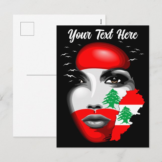 Cartão Postal De Festividades Líbano Flag e Map no rosto da menina (Frente/Verso)