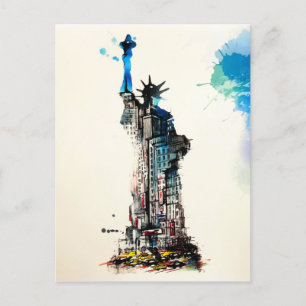 Cartão Postal De Festividades Liberty Nova Iorque Viagem Love Watercolor
