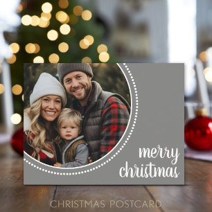 Cartão Postal De Festividades Limite Simples de Bolinhas de Foto de Natal Feliz