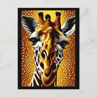 Cartão Postal De Festividades Linda girafa num fundo Dourado brilhante