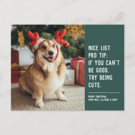 Cartão Postal De Festividades Linda lista verde, engraçadinha, foto de Natal