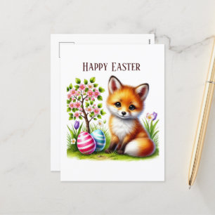 Cartão Postal De Festividades Linda raposa da Páscoa feliz adicione mensagem 