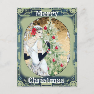Cartão Postal De Festividades Linda Senhora Retrovisor e Árvore de Natal