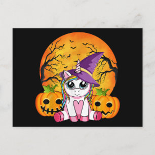 Cartão Postal De Festividades Lindas meninas de Halloween Unicórnio Bruxas de Ha
