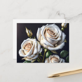 Cartão Postal De Festividades Lindíssimas rosas brancas com detalhes dourados