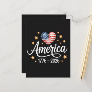 Cartão Postal De Festividades Lindo Coração de Bandeira 1776-2026 4 de Julho 250
