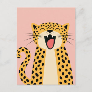 Cartão Postal De Festividades Lindo Leopardo Selvagem Sorridente Feliz Desenho A