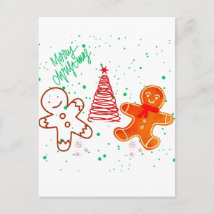 Cartão Postal De Festividades Lindo padrão de homem de gengibre e árvore de Nata