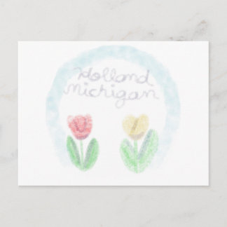 Cartão Postal De Festividades Lindos Tulipas de Holland Michigan em Aquarela