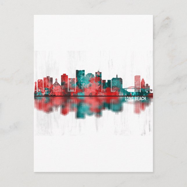 Cartão Postal De Festividades Linha do Skyline da Califórnia em Long Beach (Frente)