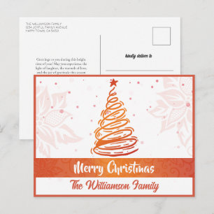Cartão Postal De Festividades Linhas Curvas Árvore de Natal Poinsettia Red White