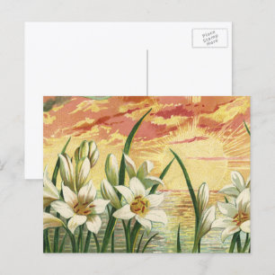 Cartão Postal De Festividades Lírios de Páscoa do Sol e Anjos Vitorianos