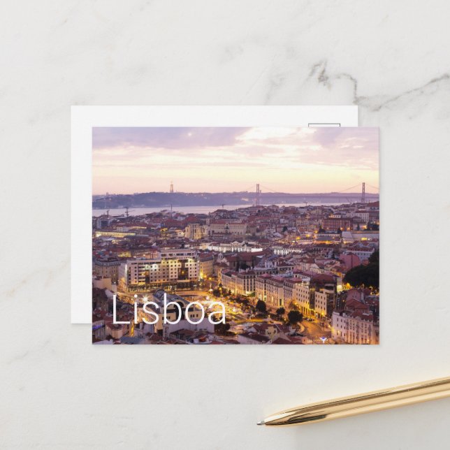 Cartão Postal De Festividades Lisboa Portugal Sunset Skyline Cityscape Souvenir (Frente/Verso In Situ)
