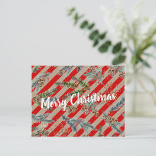 Cartão Postal De Festividades Listra Vermelha Festiva do Pinheiro Abeto Cones Kr