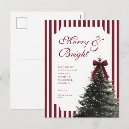 Cartão Postal De Festividades Listras Burgundy Elegantes Natal Alegre e Brilhant