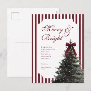 Cartão Postal De Festividades Listras Burgundy Elegantes Natal Alegre e Brilhant
