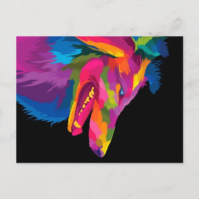 Cartão Postal De Festividades Lobo colorido (Frente)