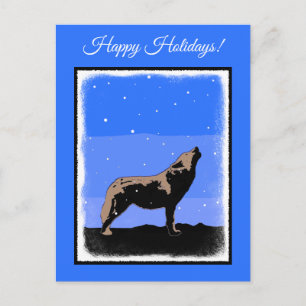Cartão Postal De Festividades Lobo Uivando no Inverno - Arte Original de Vida Se