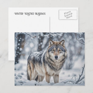 Cartão Postal De Festividades Lobo Yule do Solstício de Inverno na Neve Vida Sel