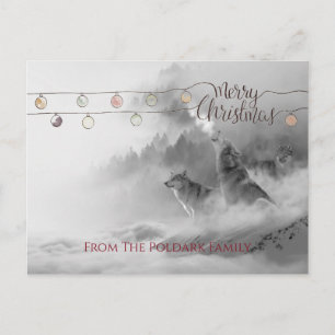 Cartão Postal De Festividades Lobos De Inverno Na Neve Feliz Natal