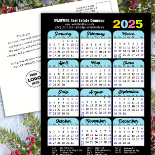 Cartão Postal De Festividades Logotipo comercial 2025 Calendário Preto Minimalis